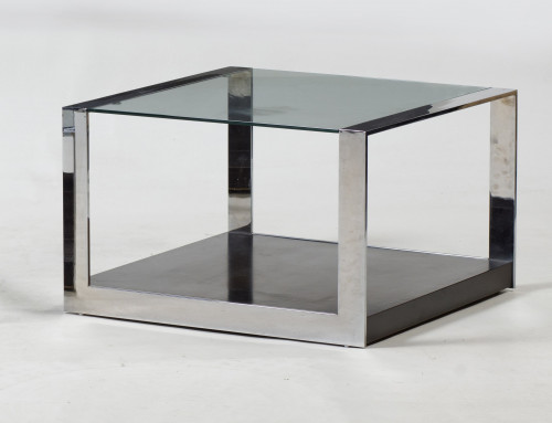 Steel, glass and wood side table, 20th century