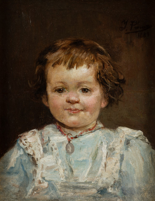 IGNACIO PINAZO CAMARLENCH, "Retrato de niño", 1889, Óleo so