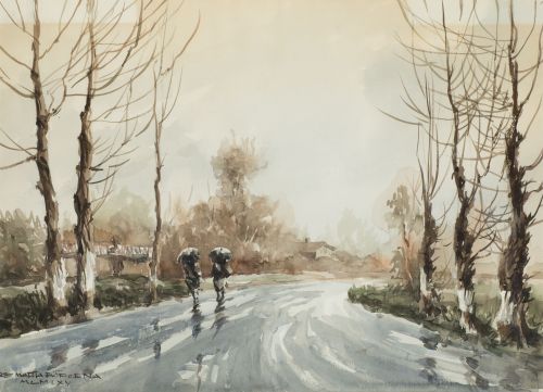 JOSE MARIA BARCENA, "Dia de lluvia", 1965, Watercolor on pa