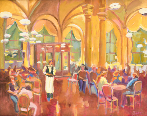 JOSÉ BAUTISTA, "Café Central", Óleo sobre lienzo