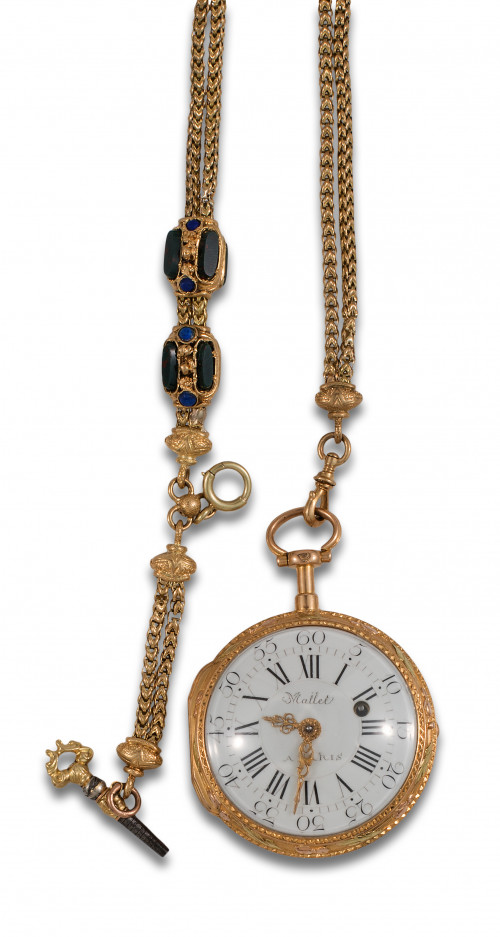 RELOJ DE BOLSILLO LEPINE MALLET DE ORO CON LEONTINA