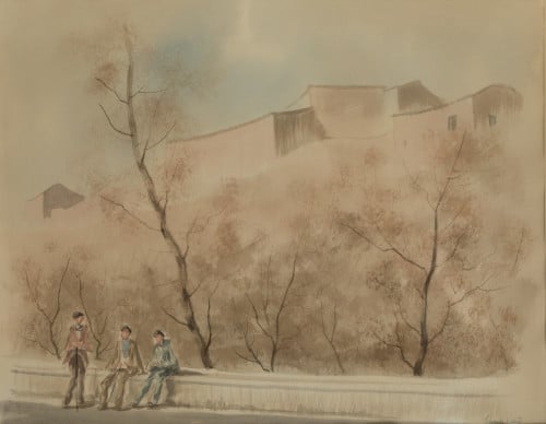 EDUARDO VICENTE, "Ancianos en el paseo", Watercolor on pape