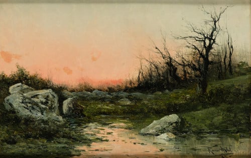 "Paisaje al atardecer" y "Paisaje con rio", 1895