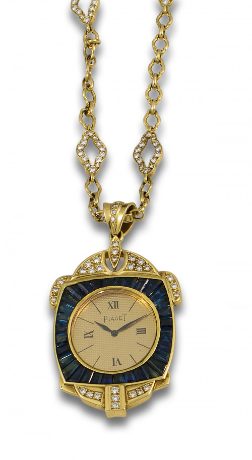 RELOJ PIAGET CON CADENA Y CAJA GREGORY EN ORO, DIAMANTES Y