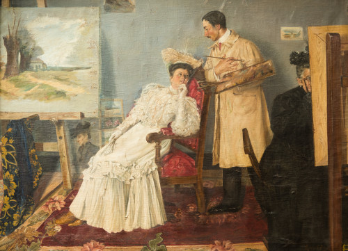 RODRIGO FERNÁNDEZ NUÑEZ, "En el estudio del pintor", Óleo s