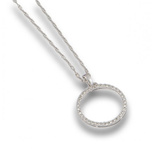 COLGANTE CIRCULAR DE DIAMANTES, EN ORO BLANCO CON CADENITA