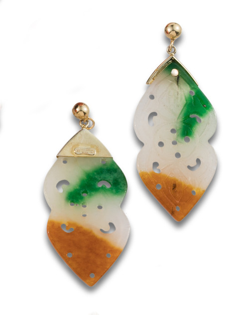 LONG JADE EARRINGS, IN GOLD PLATED SILVER