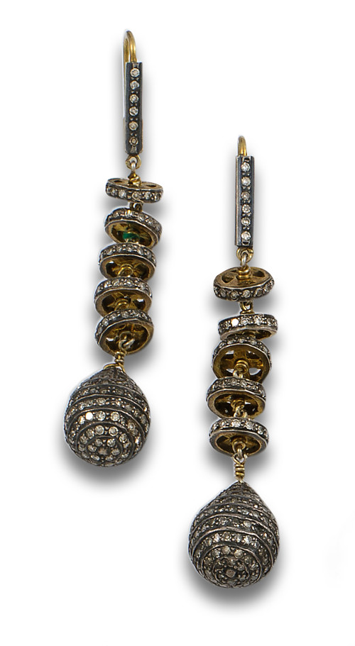 PENDIENTES LARGOS, ESTILO ANTIGUO DE DIAMANTES, ORO AMARILL