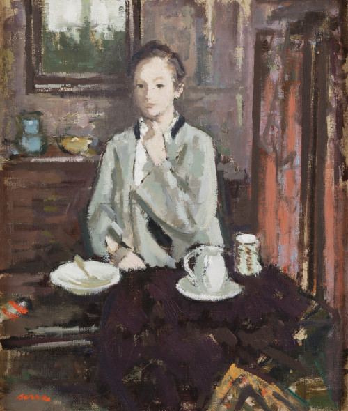 FRANCISCO SERRA CASTELLET, "Mujer en interior", Óleo sobre 