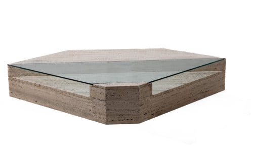 Marble and Glass Coffee Table in the Shape of an Irregular