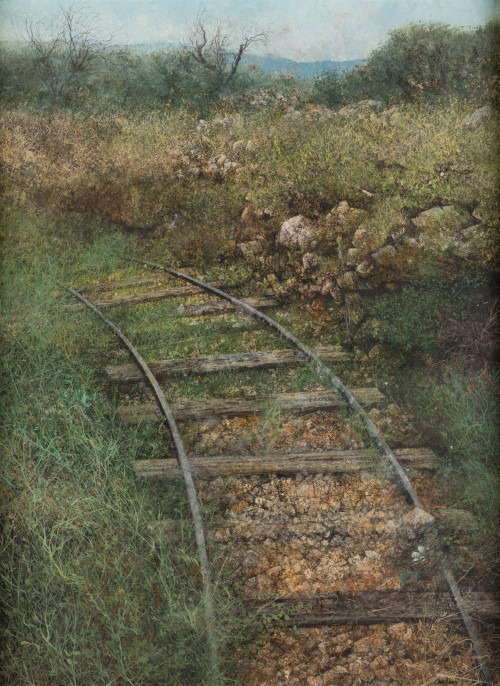 ANA MARÍA MUÑOZ , "Vías de tren", 1981, Óleo sobre tablex