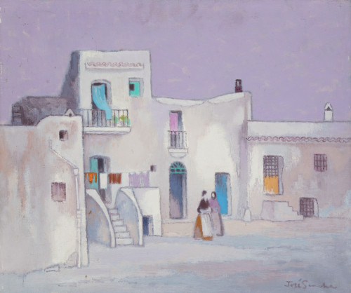 JOSE MARIA SANCHA PADROS, "Plazuela de Ibiza", 1980, Óleo s