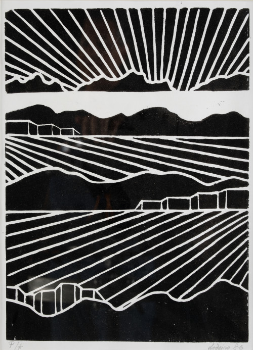 JOSÉ TELMO LODEIRO, "Paisaje", 1986, Grabado al linoleo