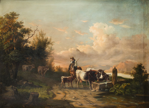 SEGUIDOR DE NICOLAES PIETERSZ  BERCHEM, "Paisaje con pastor