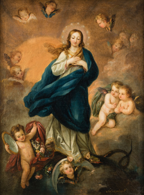 ANTONIO CARNICERO, "Inmaculada Concepción", Óleo sobre lien