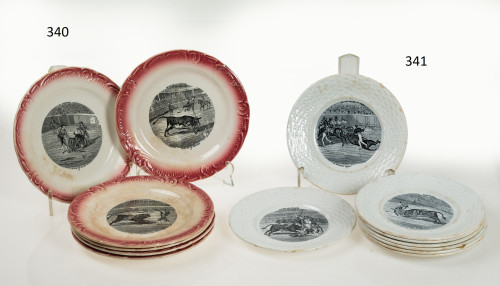 Seven Opaque earthenware plates from Gien, France, c. 1930