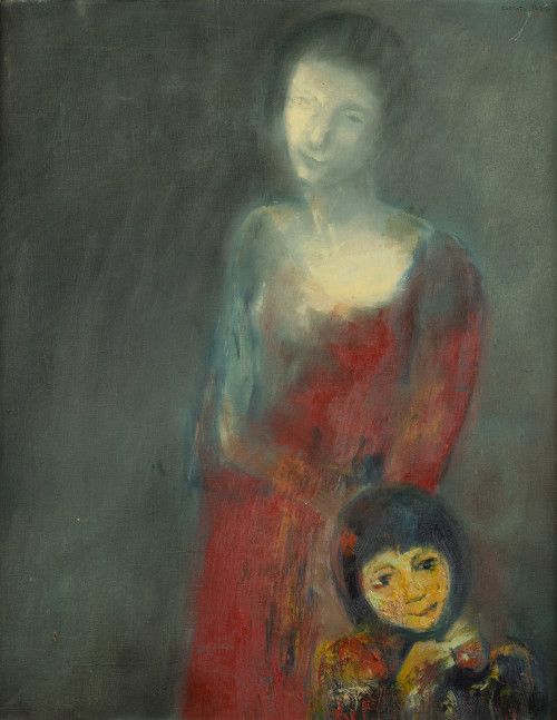 JAIME QUESADA, "Madre e hija", 1960, Óleo sobre lienzo