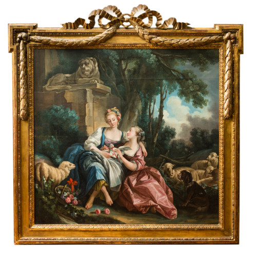 SEGUIDOR DE FRANCOIS BOUCHER , "La carta de amor", Óleo sob