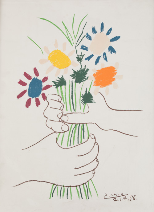 PABLO RUIZ PICASSO (DESPUES), "Ramo de flores", Litografía 