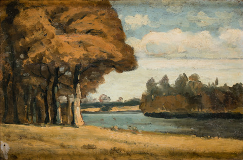 AGUSTÍN RIANCHO GÓMEZ, "Paisaje belga", Óleo sobre lienzo a