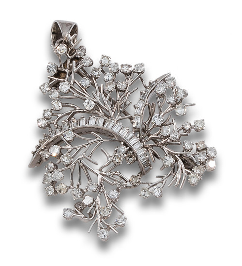 COLGANTE - BROCHE RAMAS DE DIAMANTES, EN ORO BLANCO