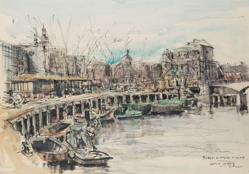 LUIS  GARCÍA CAMPOS, "Bilbao, El Arenal y la ria", Tintas y