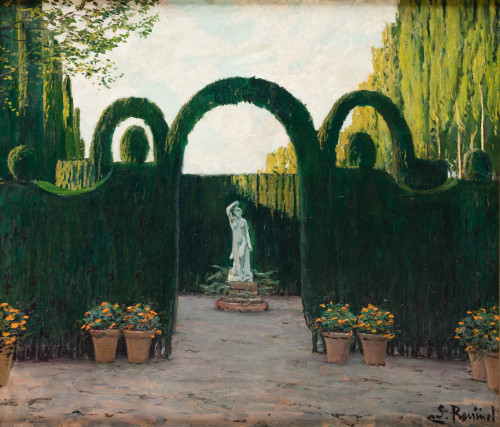 SANTIAGO RUSIÑOL, "Jardí de Sant Just D´Esvern", 1930, Óleo