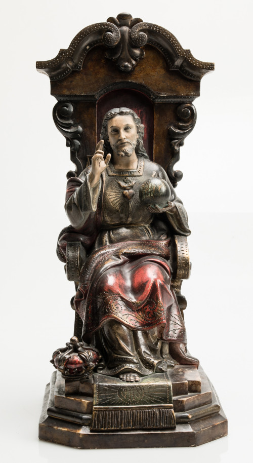 "Christ blessing the world." Group in plaster and carved an