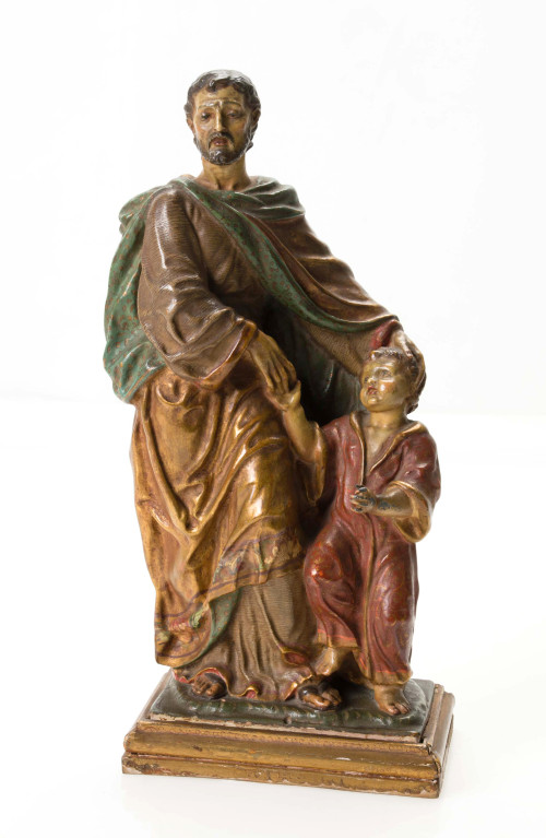 "Saint Joseph with the child", sculpture of plaster and pol