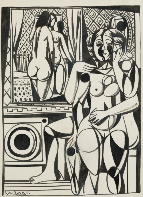 RAFAEL ZABALETA, "Desnudos femeninos", 1950, Tintas sobre p