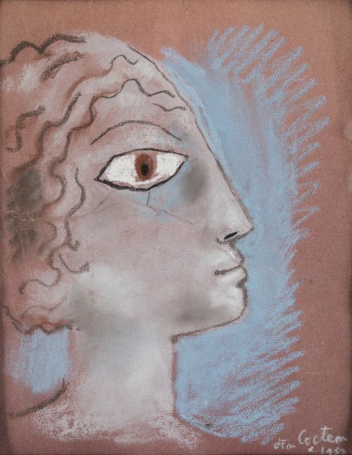 JEAN  COCTEAU, "Perfíl griego", 1955, Pastel sobre papel 