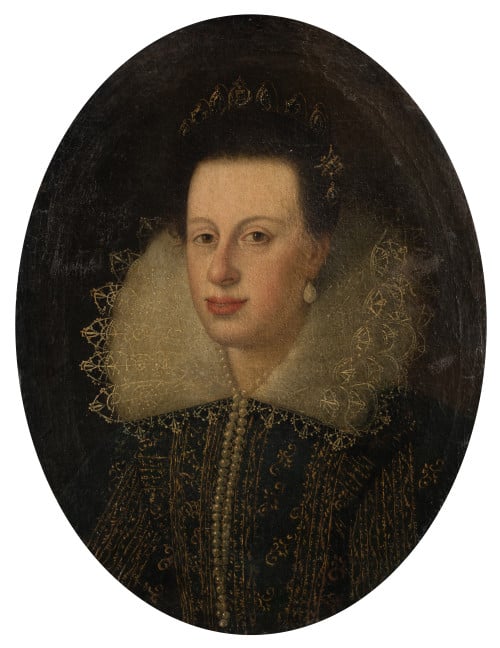  ESCUELA INGLESA, "Retrato de dama con collar de perlas", Ó