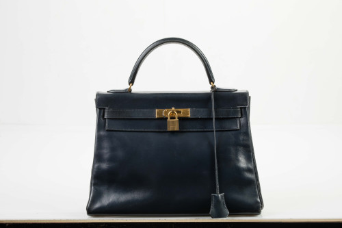 BOLSO KELLY HERMES PIEL AZUL MARINO