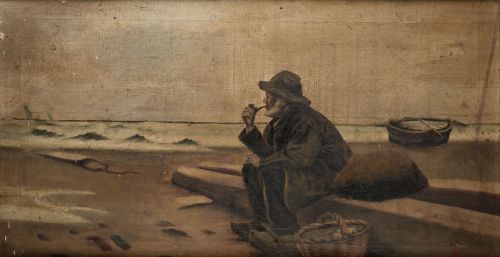  ESCUELA ESPAÑOLA, "Pescador", Óleo sobre lienzo