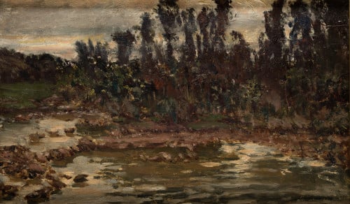 ANTONIO MUÑOZ DEGRAIN, "Paisaje con laguna", Óleo sobre tab