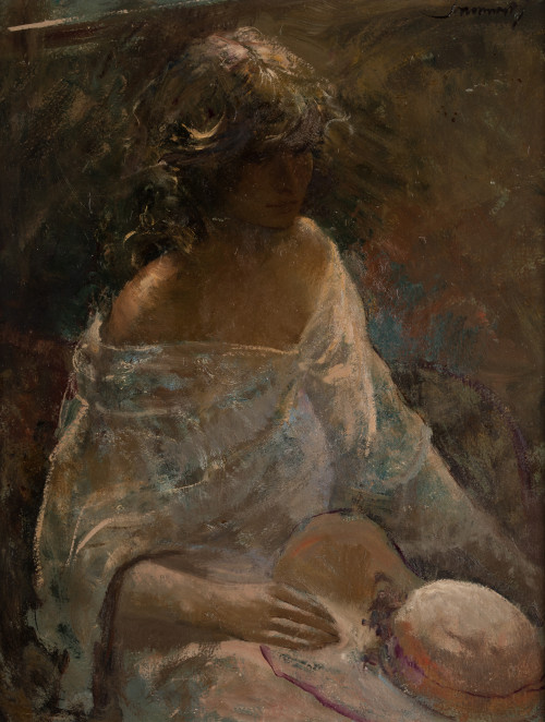 JOAN MARTI ARAGONES, "Retrato de mujer", Óleo sobre tablero