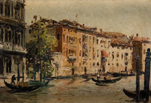 GASPAR MIRO I LLEO, "Canal de Venecia", Óleo sobre cartón