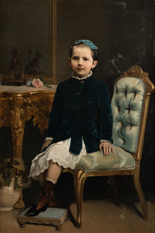 JOSÉ GONZÁLVEZ Y MARTÍNEZ, "Retrato de niña en interior", 1