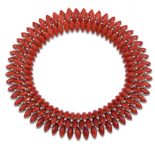 CORAL AND DIAMONDS NECKLACE, IN WHITE GOLD