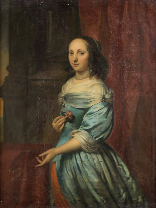 ATRIBUIDO A JACOB VAN LOO, "Retrato de dama con vestido azu