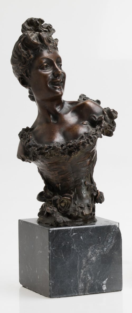 MAURICE MAIGNAN, "Busto femenino", Escultura de bronce sobr