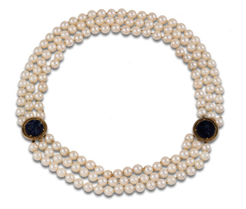 PEARL, GOLD AND LAPIS LAZULI CHOKER