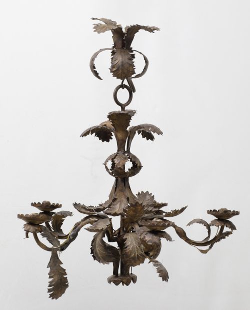 Patinated metal ceiling lamp, medium. 20th century