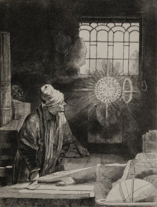 REMBRANDT HARMENSZ VAN RYJN, "Faust", Grabado al aguafuerte