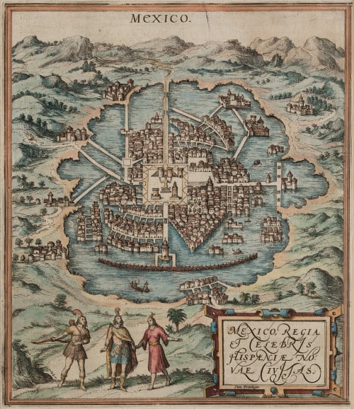 FRANS HOGENBERG Y GEORG BRAUN, "Mapa de Méjico", Grabado al