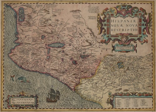 JODOCUS HONDIUS, "Mapa de Méjico", Grabado al cobre color