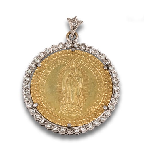 MEDALLA DE NUESTRA SEÑORA DE GUADALUPE CON ORLA DE DIAMANTE