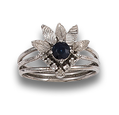 WHITE GOLD RING WITH DIAMONDS AND SAPPHIRES