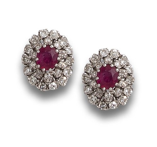 GOLD EARRINGS WITH RUBIES AND DIAMONDS