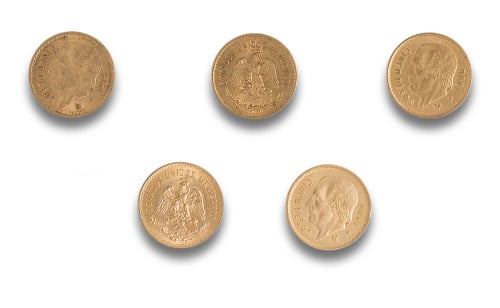 5 MONEDAS DE CINCO PESOS MEXICANOS